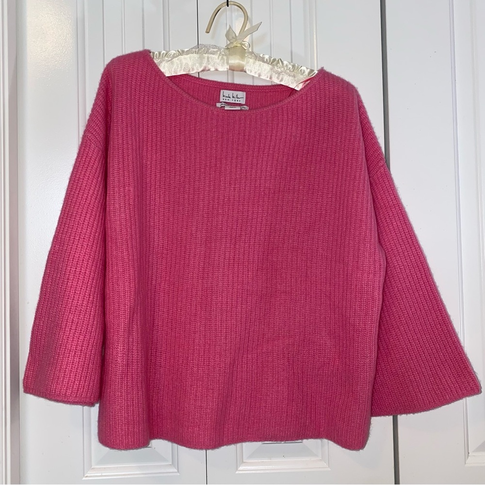 Nicole Miller Pink Merino Wool and Cashmere 3/4 Sleeve Knit Sweater
